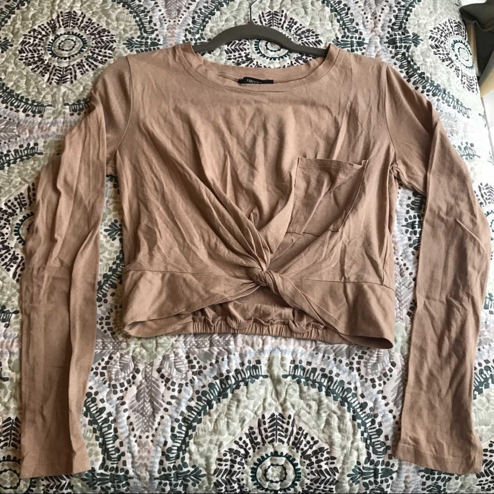 Tan long sleeve cropped top